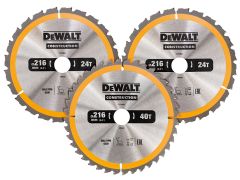 DEWALT DT1962-QZ Construction Circular Saw Blade 3 Pack 216 x 30mm 2 x 24T 1 x 40T
