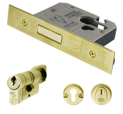 Easi-T BS Euro Profile BS Turn Cylinder Deadlock Set-Stainless Brass-76mm (3.0")