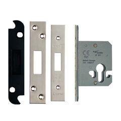 Easi-T Euro Profile Cylinder Deadlock-66mm (2.5")-Satin Stainless Steel-Square