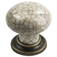 Carlisle Brass Fingertip Porcelain Mushroom Pattern Knob-Antique Brass Ivory Crackle Glaze
