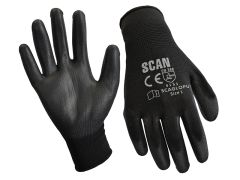 Scan 2AYH22L-24 SCAGLOPU12 Black PU Coated Gloves - L (Size 9) (12 Pairs)