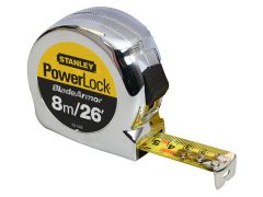 STANLEY 0-33-526 STA033526 PowerLock BladeArmor Pocket Tape 8m/26ft (Width 25mm)